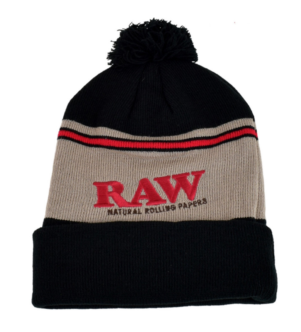 Raw Pompom Hat Black-Brown