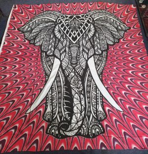 Handprinted Hanging/Bedspread Decorated Elephant Red