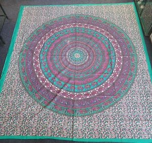 Handprinted Hanging/Bedspread Elephant Circle Blue and Purple