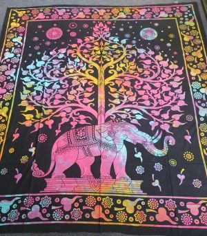 Handprinted Hanging/Bedspread Elephant tree Multi