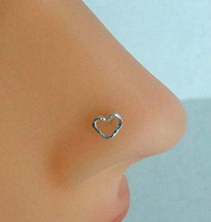 Stirling Silver Hollow Heart Nose Stud