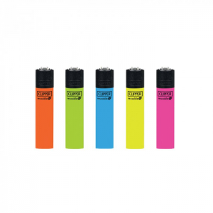 Clipper | Transparant refillable lighters SOLID FLUOR COLORS - 48pcs in display
