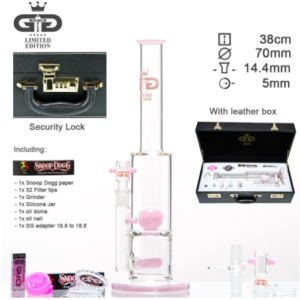 Grace Glass - Limited Edition Bong with Double Drum Diffuser - Complete Set in Leather Gift Case - Pink
