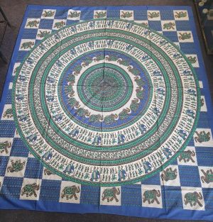 Handprinted Hanging/Bedspread Elephant Circle Blue