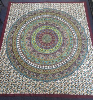 Handprinted Hanging/Bedspread Elephant Circle Red+lime