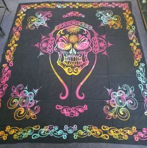 Handprinted Hanging/Bedspread Skulls with Headphones Multi