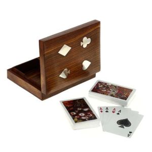 Wooden Brass Inlay Card Box 3" x 4"