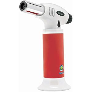 butane torch lighter Adjustable flame and safety switch Rubberized handle coating for comfort and grip Flat-bottomed stand for hands-free use